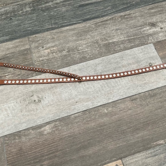 Sam Brown twist Double Silver Embellished Belt Brown Leather Medium Euro 85 $74 - Picture 5 of 7